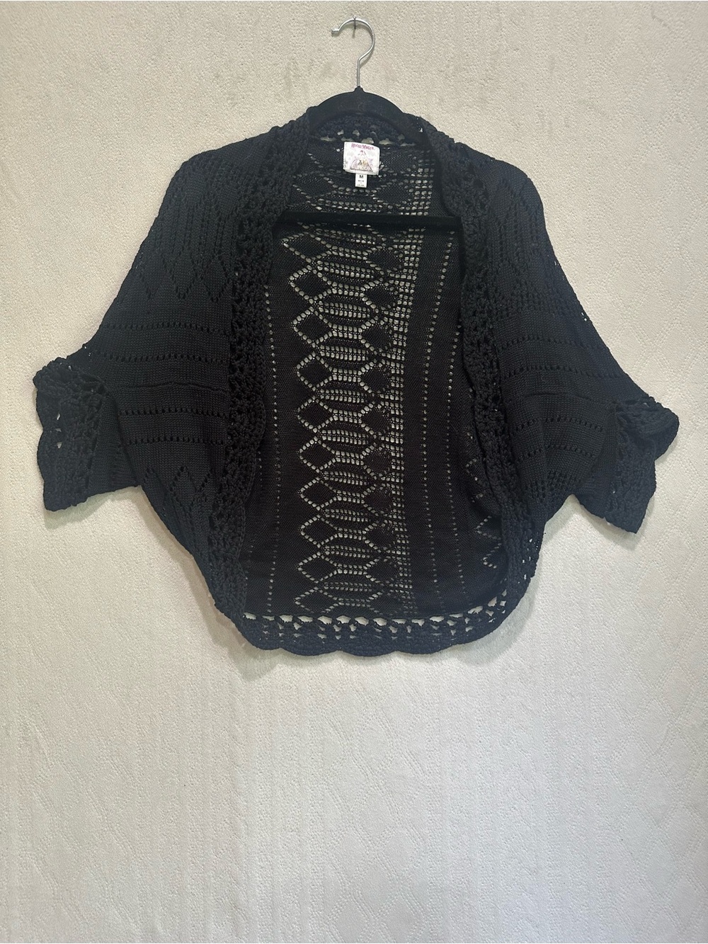 Roommates Boho Open-Knit Black Women's Shrug Sweater Cardigan Sz M